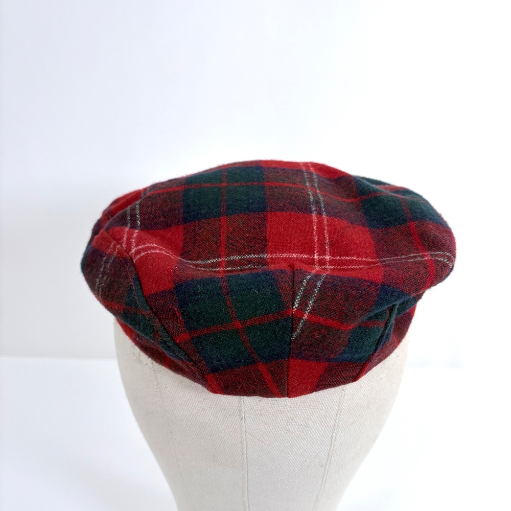 Pendleton Flat Cap Red Green Plaid Wool Vintage N… - image 2